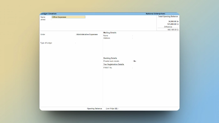 Create a Ledger under Primary Groups in Tally Prime