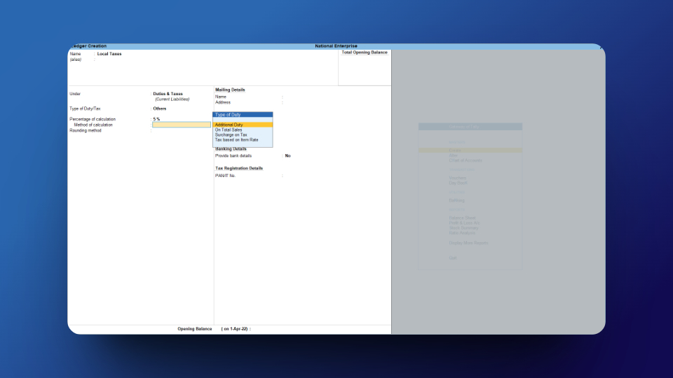 Creating a Tax Ledger